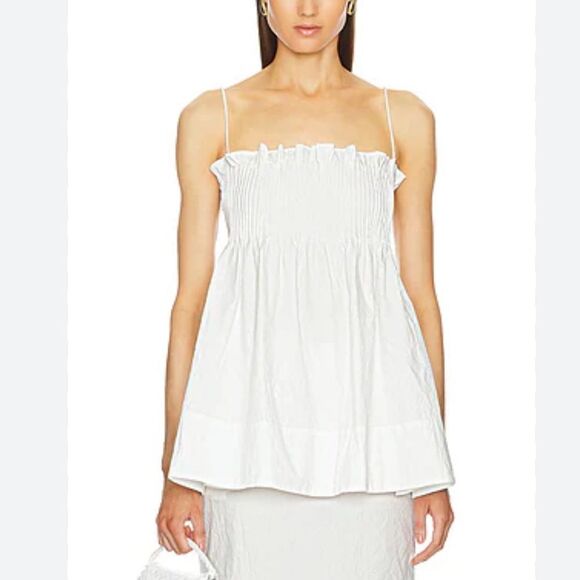 NWT HELSA Crinkle Pleated Tunic white smocked baby doll top blouse Revolve XXS - Picture 1 of 11